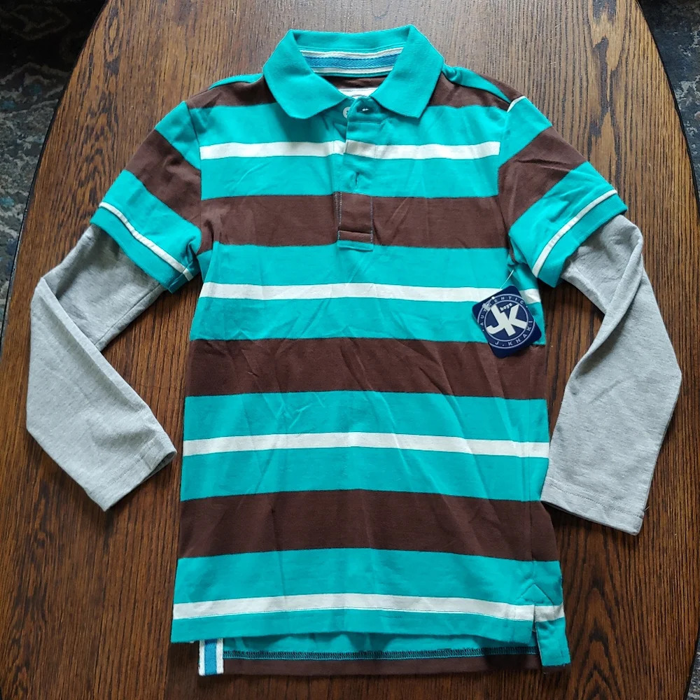 J. Khaki From Belk Long Sleeve Striped Polo Shirt Size Boys Small 6/7 NEW